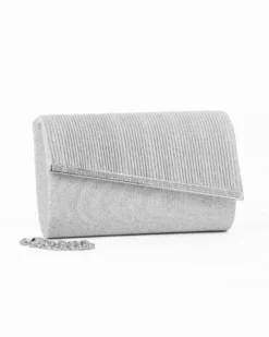 DIVAS - Pochette argento in lurex con filo di strass sulla patta, tracolla removibile