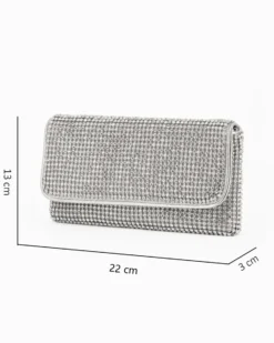 DIVAS - Pochette argento tutta strass con patta, tracolla removibile
