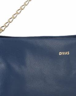 DIVAS - POCHETTE BLU IN PELLE CON CATENA