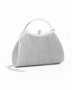 DIVAS - Pochette  glitterata argento con pomello in strass, tracolla removibile