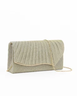 DIVAS -  Pochette gold plissettata con glitter e patta