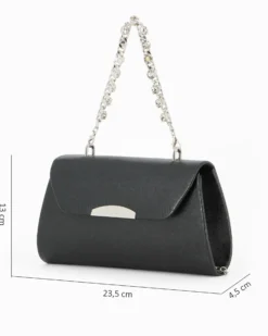 DIVAS - Pochette nera con manico gioiello e patta