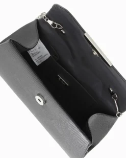 DIVAS - Pochette nera con manico gioiello e patta