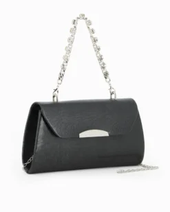 DIVAS - Pochette nera con manico gioiello e patta