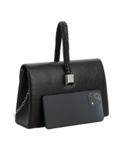 DIVAS - Pochette nera con patta e manico di strass