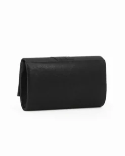 DIVAS - Pochette nera con patta in raso con fascia frontale pieghettata