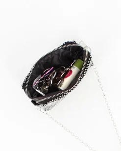 DIVAS - Pochette nera con strass e catenina tracolla removibile