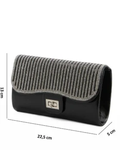 DIVAS - Pochette nera con strass sulla patta e chiusura girello