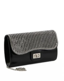 DIVAS - Pochette nera con strass sulla patta e chiusura girello