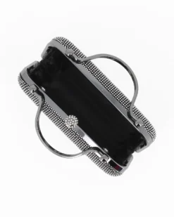 DIVAS - Pochette nera con strass, manici e chiusura gioiello