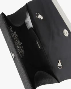 DIVAS - Pochette nera in lurex con filo di strass sulla patta, tracolla removibile