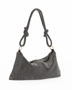DIVAS - Pochette nera rivestita di strass con nodi sul manico