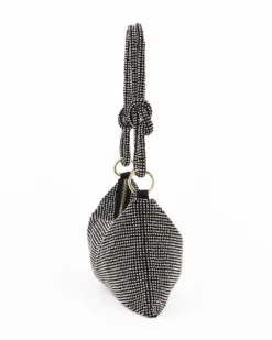DIVAS - Pochette nera rivestita di strass con nodi sul manico