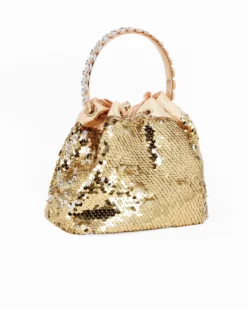 DIVAS - Pochette oro a secchiello con paillettes e diamantini