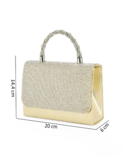 DIVAS - Pochette oro con patta e manico intrecciato in strass