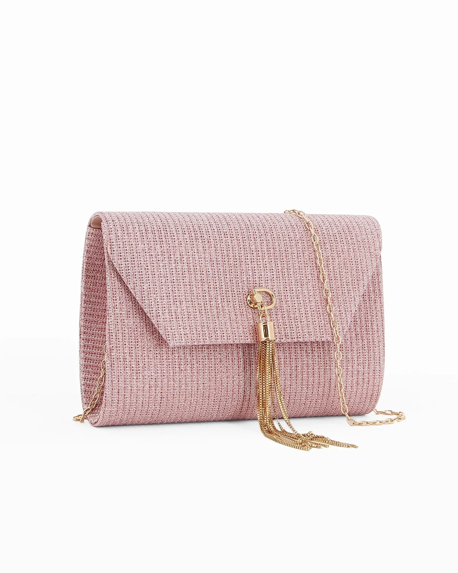 DIVAS - Pochette oro rosa in lurex con pennacchio frange