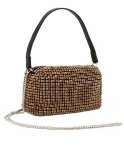 DIVAS - Pochette oro tutta strass con tracolla rimovibile e manico
