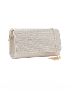 DIVAS -  Pochette rosa gold tutta strass con patta