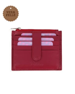 DIVAS - Portacarte rosso in VERA PELLE con ribaltina e tasca portascpicci
