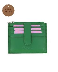DIVAS - Portacarte verde in VERA PELLE con ribaltina e tasca portascpicci