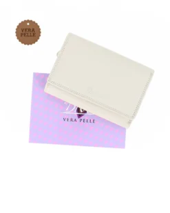 DIVAS - Portafoglio avorio da donna con patta in VERA PELLE