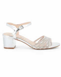 DIVAS - Sandalo gioiello argento con cinturini in strass, tacco 5CM