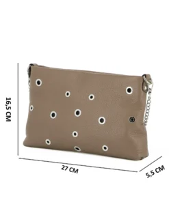 DIVAS - Tracolla taupe in VERA PELLE con occhielli