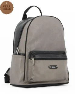 DIVAS - Zaino grigio in VERA PELLE con tasca frontale, MADE IN ITALY