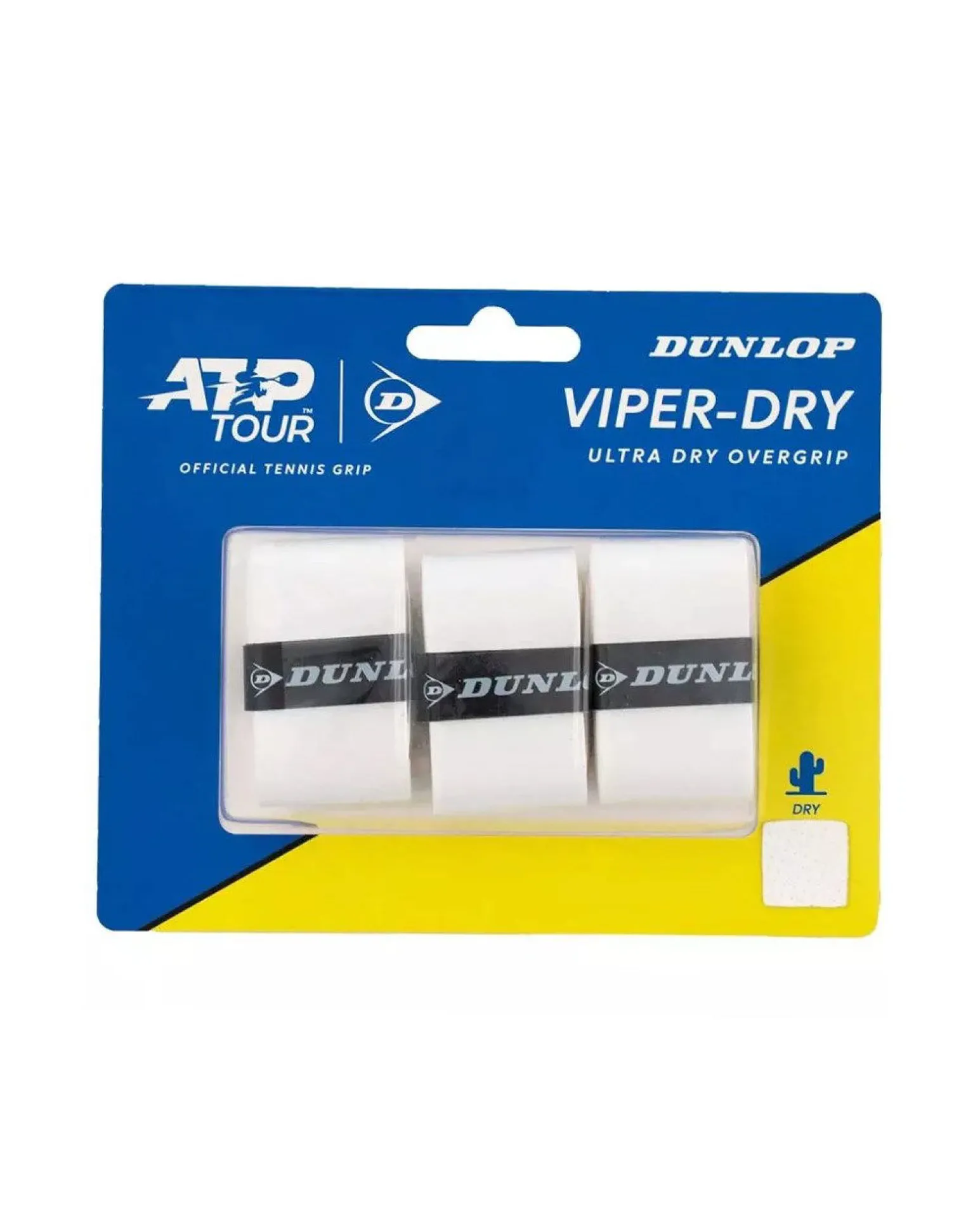 DUNLOP - OVERGRIP ATP VIPER-DRY (NASTRO MORBIDO) CONFEZIONE DA 3 PZ. BIANCO, 10365374