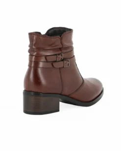 ELLEN BLAKE - Tronchetto da donna marrone in VERA PELLE con fibbie alla caviglia e zip laterale, tacco 4,5cm