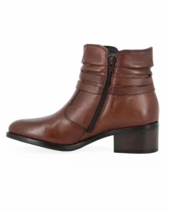 ELLEN BLAKE - Tronchetto da donna marrone in VERA PELLE con fibbie alla caviglia e zip laterale, tacco 4,5cm