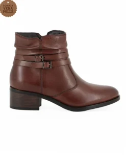 ELLEN BLAKE - Tronchetto da donna marrone in VERA PELLE con fibbie alla caviglia e zip laterale, tacco 4,5cm