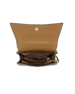 ENRICO COVERI - Borsa a mano taupe loggata con patta e tasca posteriore, tracolla removibile