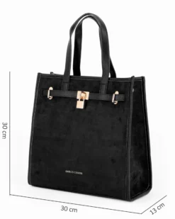 ENRICO COVERI - Borsa due manici nera scamosciata con tasca posteriore, tracolla removibile