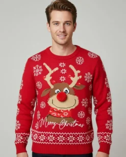 ENRICO COVERI - Maglione manica lunga rosso di natale con renna