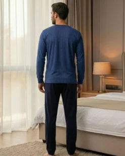 ENRICO COVERI - PIGIAMA MANICA LUNGA COBALTO IN COTONE INTERLOCK