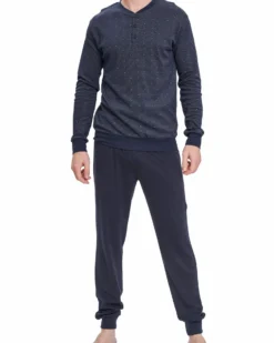 ENRICO COVERI - PIGIAMA MANICA LUNGA BLU IN COTONE INTERLOCK