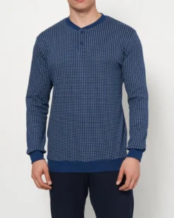 ENRICO COVERI - PIGIAMA MANICA LUNGA COBALTO IN COTONE INTERLOCK