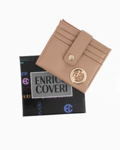 ENRICO COVERI - Portacarte khaki da donna con pattina e logo