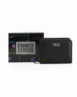 ENRICO COVERI - Portafoglio piccolo nero con taschino posteriore