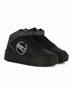 ENRICO COVERI SPORTSWEAR - Sneakers nera alta con strappo e patch posteriore glitterati