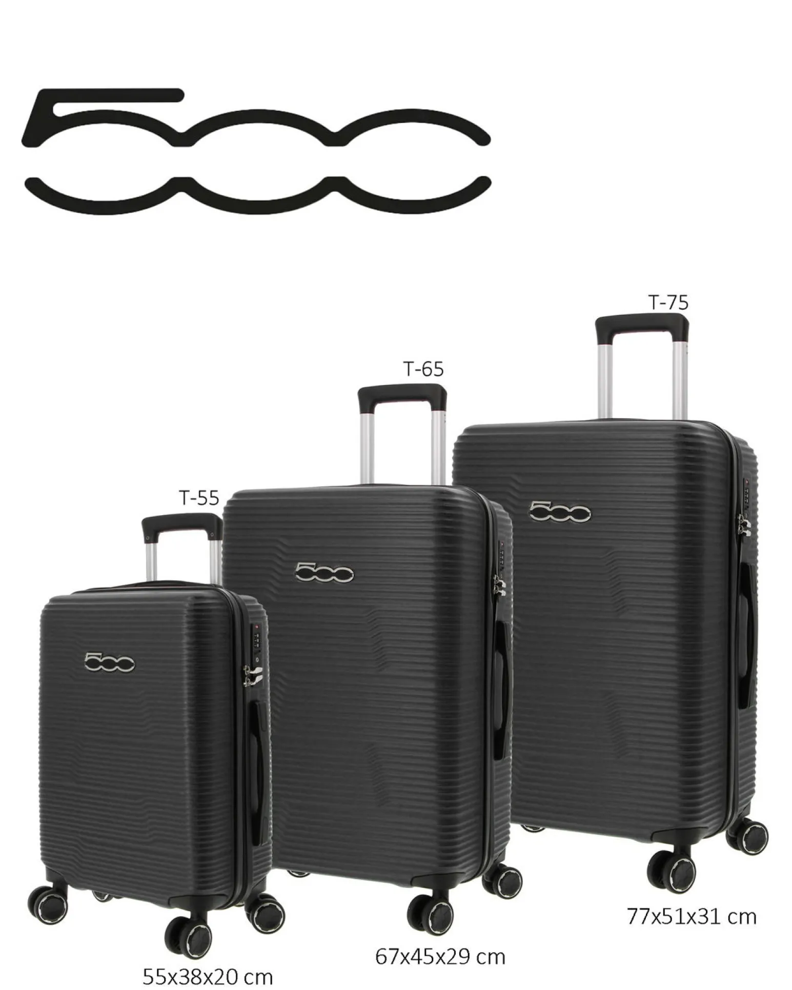FIAT 500 - TROLLEY NERO IN ABS 4 RUOTE CON COMBINAZIONE TSA