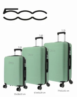 FIAT 500 - TROLLEY VERDE IN ABS 4 RUOTE CON COMBINAZIONE TSA