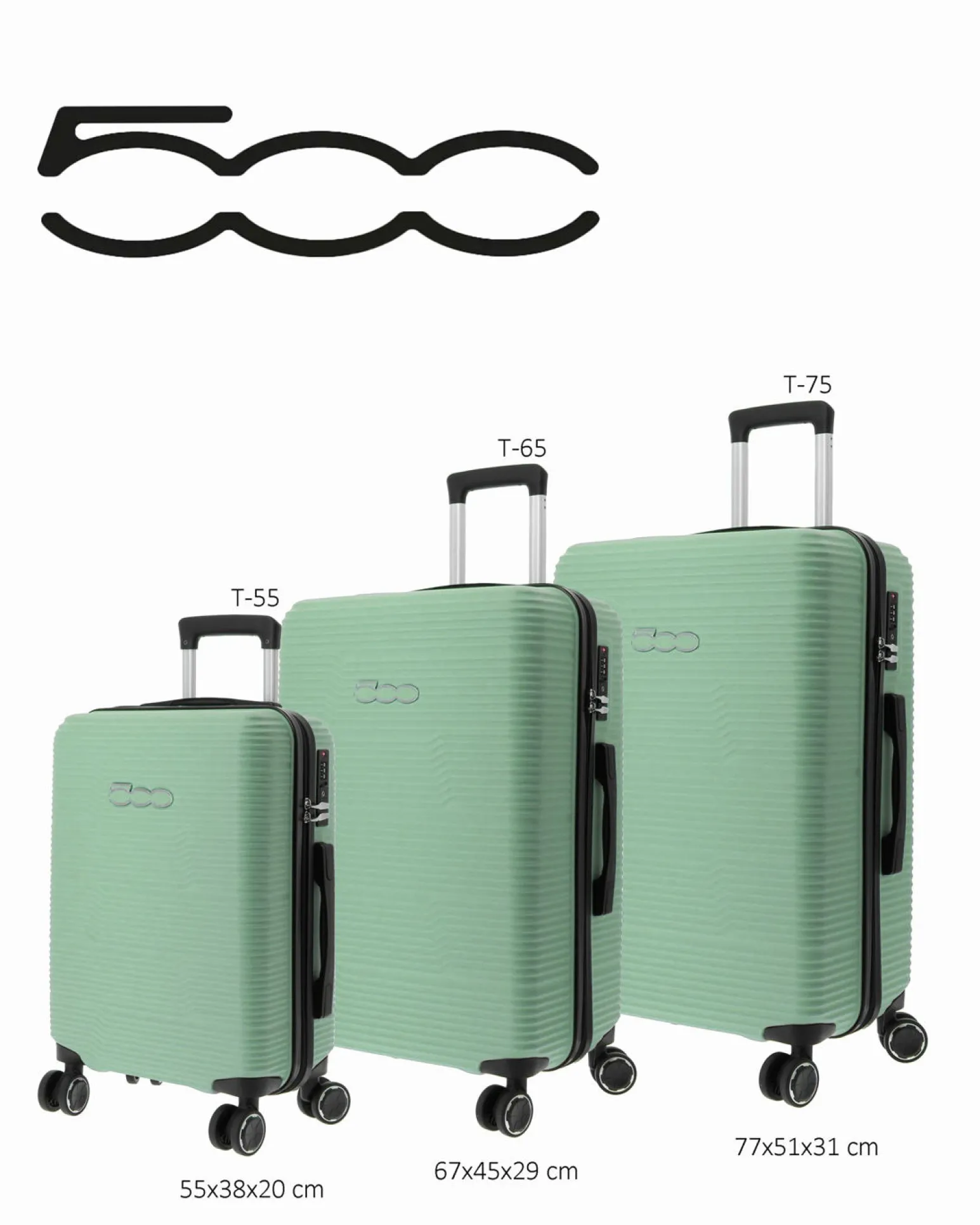 FIAT 500 - TROLLEY VERDE IN ABS 4 RUOTE CON COMBINAZIONE TSA