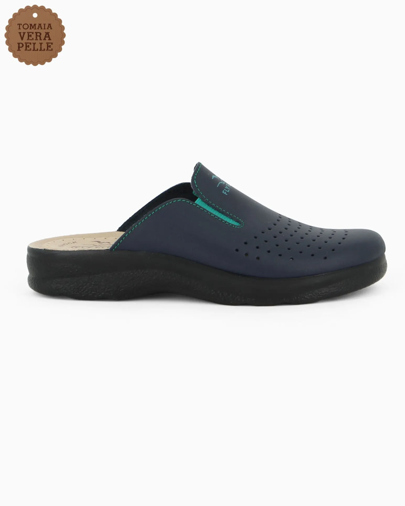 FLY FLOT - Ciabatta sanitaria blu in VERA PELLE da uomo - MADE IN ITALY