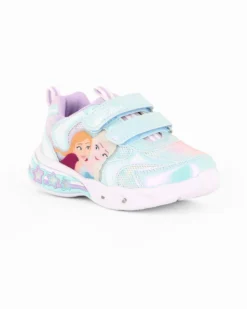 FROZEN - Sneakers celeste da bambina con luci e strappi, numerata 24/30