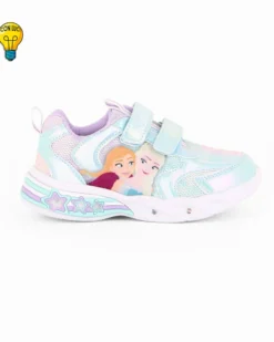 FROZEN - Sneakers celeste da bambina con luci e strappi, numerata 24/30