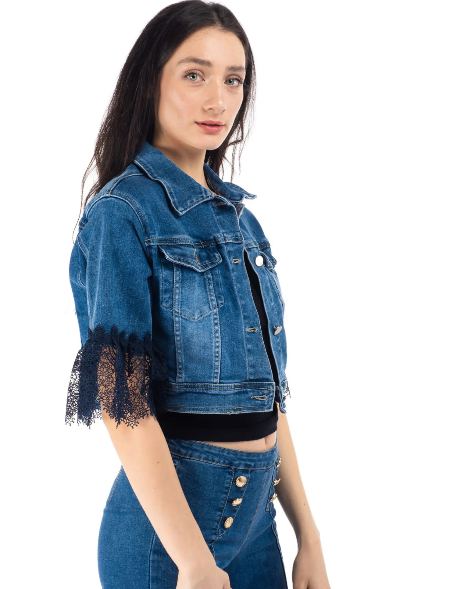GIUBBINO JEANS MANICA PIZZO