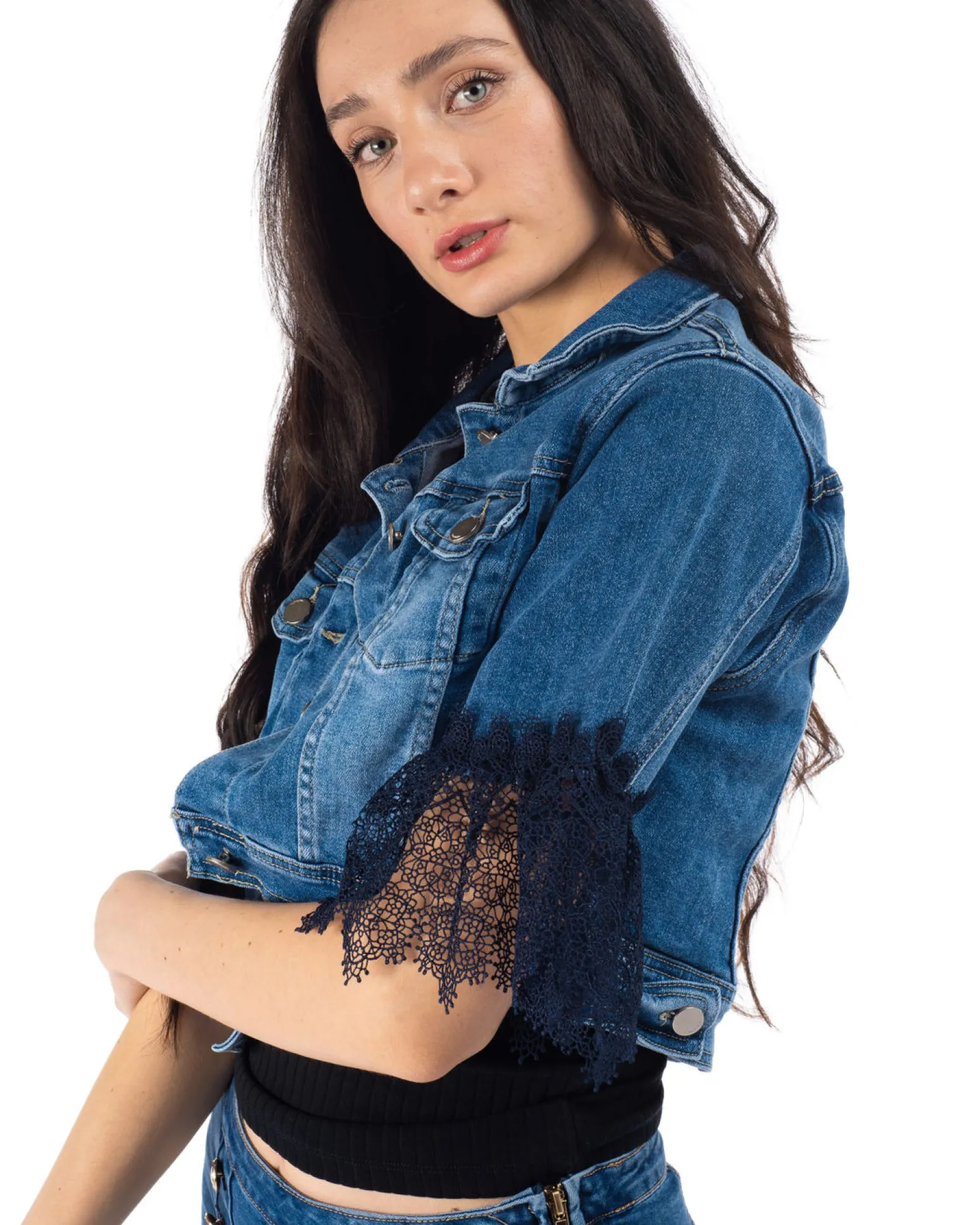 GIUBBINO JEANS MANICA PIZZO