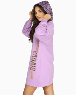 GIVOVA - Vestitino da donna lilla con cappuccio maculato